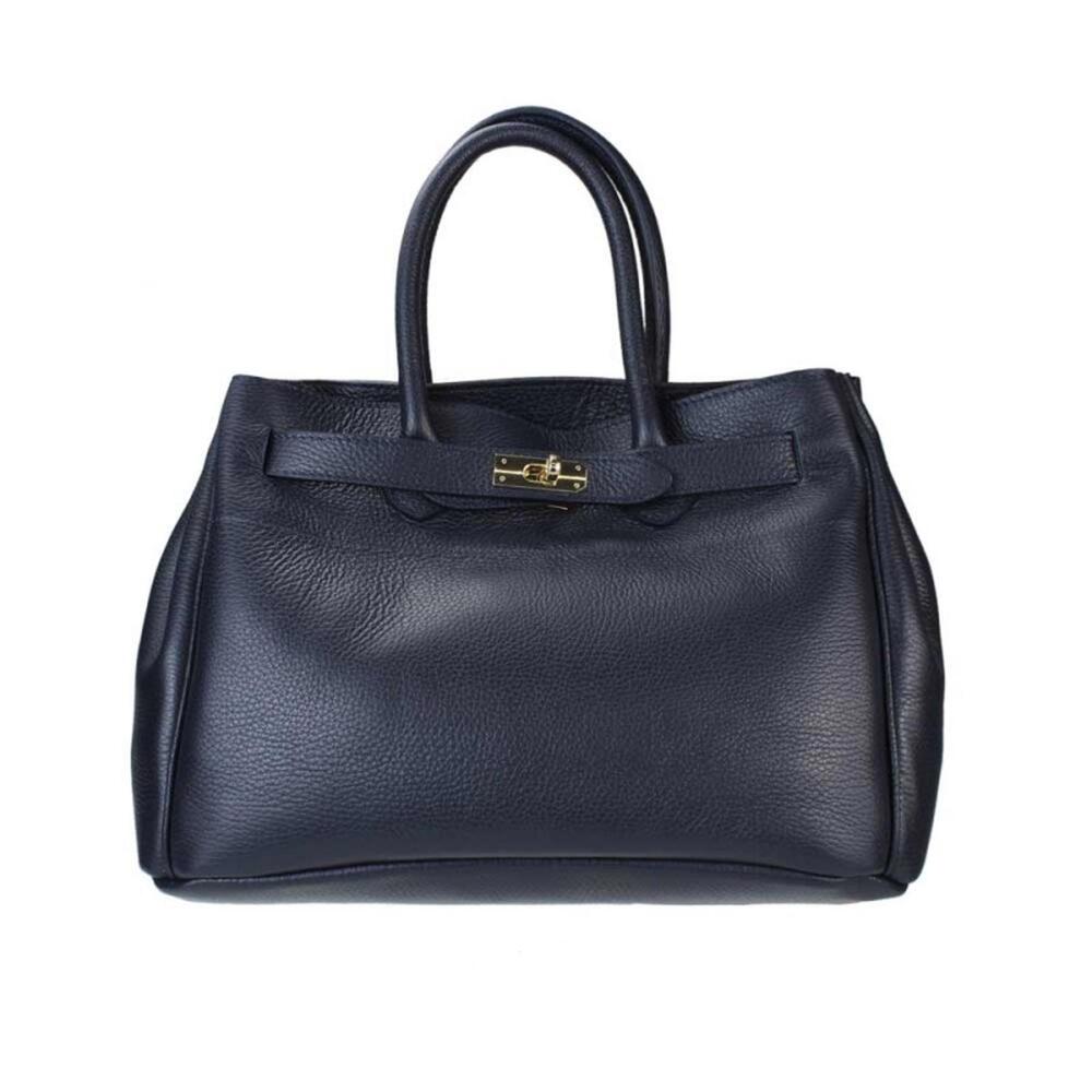 Stylish Navy Blue Italian Leather Handbag